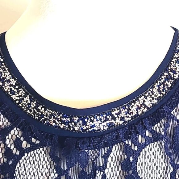 Navy Blue Umbrella Hem Midi-Dress with Lace & Sequined Collar, Size XL, NWOT - Picture 5 of 12